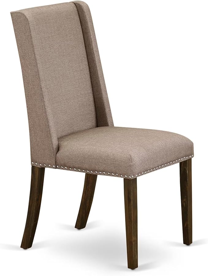 East West Furniture V727FL716-9 9 Piece Modern Dining Table Set Includes a Rectangle Wooden Table with V-Legs and 8 Dark Khaki Linen Fabric Parsons Dining Chairs, 40x72 Inch, Multi-Color