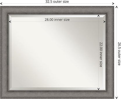 Amanti Art Grey Wall Mirror 27x33 Burnished Concrete Rectangle Bathroom Mirror for Wall Decor Living Room, Large Modern Contemporary Wood Frame, Hangs Horizonally and Vertically, Bathroom Decor