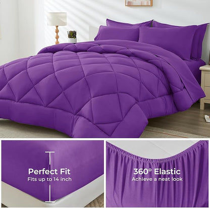 HEVUMYI Purple Twin-XL Comforter Set - 5-Piece All Season Bed in a Bag Twin-XL, Ultra Soft Bedding Set with Comforter, Flat Sheet, Fitted Sheet, Pillowcases, Pillow Shams
