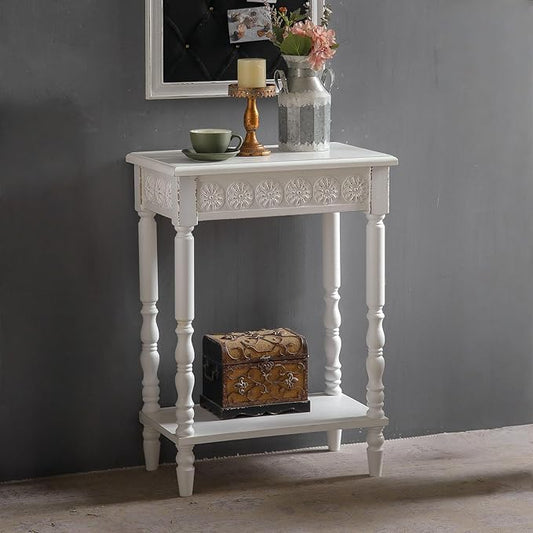 SOFE White Wood End Table, Modern Living Room Side Table, Sofa Couch Table Bedside Table, Narrow Nightstand for Bedroom, Suit for Small Space