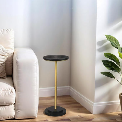 Drink Table Set of 2, Small Round Pedestal Side Table with Carved Top for Living Room, Bedroom, Small Space, Corners and Office, Gold and Black