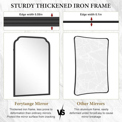 20X30 Inch Black Metal Framed Bathroom Mirror for Wall, Matte Black Bathroom Vanity Mirror, Rectangular Rounded Decor Mirror Anti-Rust, Tempered Glass (Black 20" x 30")