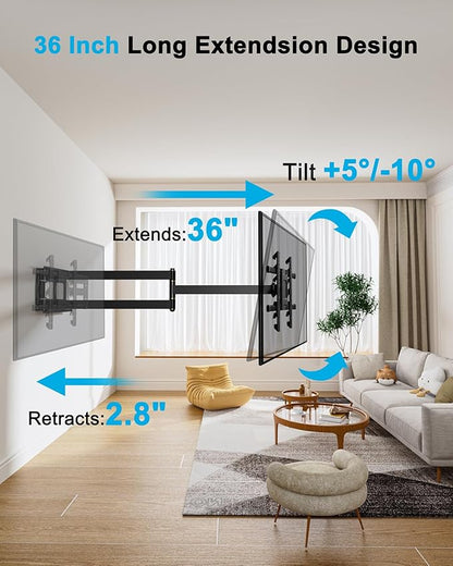 FORGING MOUNT Long Arm TV Wall Mount for 42-90 Inch TVs up to 150 lbs, 36 Inch Extension Full Motion Articulating Wall Mount with Height Setting, Swivel and Tilt, VESA 600x400mm, 8"/12"/16" Wood Studs