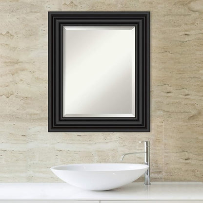 Amanti Art Black Bathroom Mirror for Over Sink, 26x22 Colonial Black Rectangle Vanity Mirror, Small Traditional Frame, Hangs Horizonally and Vertically, Bathroom Wall Decor, Beveled Edge