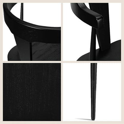 POLY & BARK Mid Century Modern Enzo Black Dining Chair – Solid Oak Wood Splat Back Chair, 18" Seat Height, 32" Tall – Stylish MCM Kitchen & Dining Room Chair