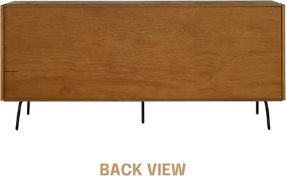 NTC Veil Sideboard with 2 Doors and 3 Drawers, Buffet Cabinet with Vertical Groove Design and Metal Legs, Storage Cabinet for Living Room, and Entryway, Effortless Assembly - Rustic Oak