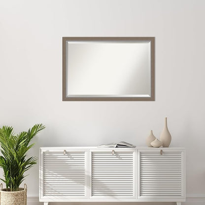 Amanti Art Brown Wall Mirror 27x39 Eva Brown Narrow Rectangle Bathroom Mirror for Wall Decor Living Room, Large Country Rustic Frame, Hangs Horizonally and Vertically, Bathroom Decor, Beveled Edge