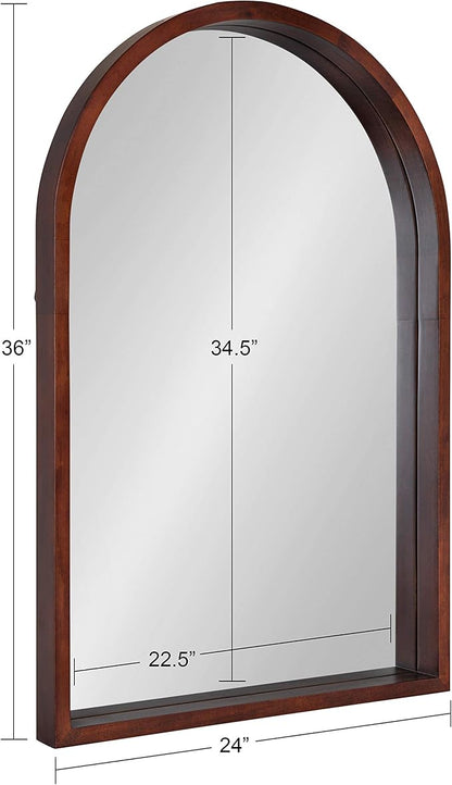 Kate and Laurel Hutton MidCentury Modern Farmhouse Arch Mirror, 24" x 36", Walnut Brown Finish