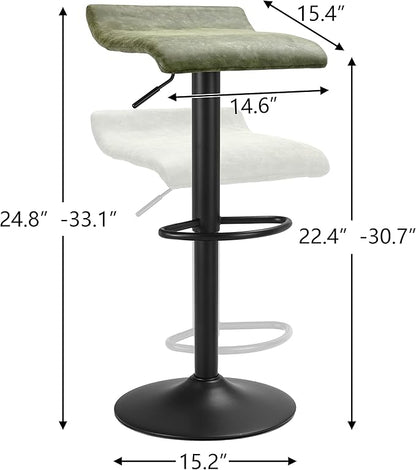 Finnhomy Bar Stools Set of 2 Counter Height, Swivel Barstools with Footrest and Backless, Height Adjustable Modern Bar stools for Kitchen, Vintage Leather, Retro Green