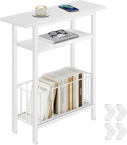Vagusicc Narrow Side Table, Skinny Side Table for Couch, 3-Tier Small End Table for Small Spaces, Bed Side Tables with Storage, 25.2" Tall Slim Nightstand Bedside table for Living Room, Bedroom, White