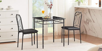 VECELO 3 Piece Dining Table Set for 2, Dinette with Chairs for Kitchen, Breakfast Nook, Small Space,Easy Assembly