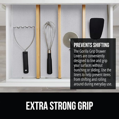 GORILLA GRIP powerGRIP Drawer Shelf and Cabinet Liner, Thick Strong Hold, Non-Adhesive Liners Protect Kitchen Cabinets and Cupboard, Bathroom Drawers, Easy Install, Breathable Mat, 17.5" x10', Lt Gray