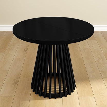 Plank+Beam Lido Round Dining Table, 38", Wooden, Pedestal, Minimalist Kitchen Table for 4 for Dining Room, Black