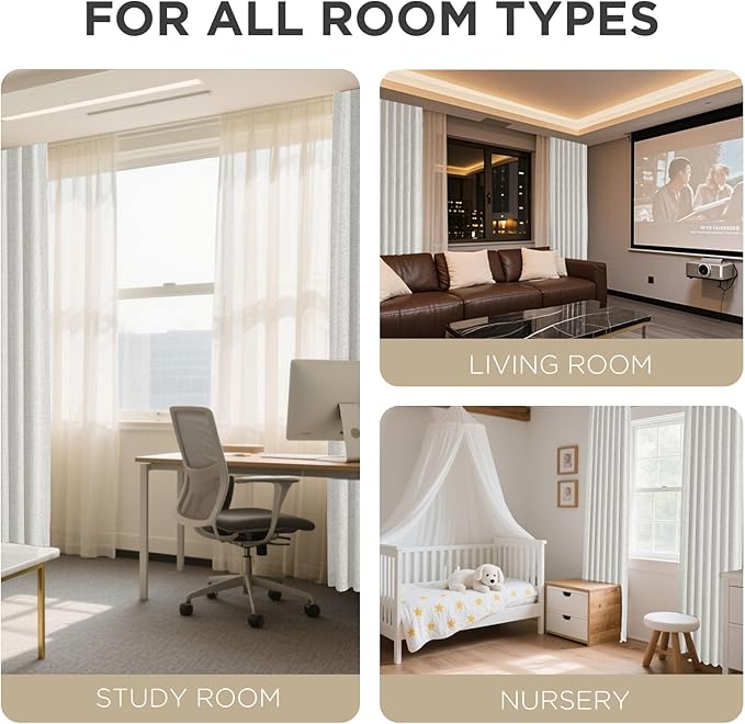 Joydeco 100% Blackout Curtains for Bedroom - Natural Linen Curtains 42" W x 63" L, Thermal Insulated 2 Panels White Light Blocking Drapes, Rod Pocket & Back Tabs, Darkening Privacy for Living Room
