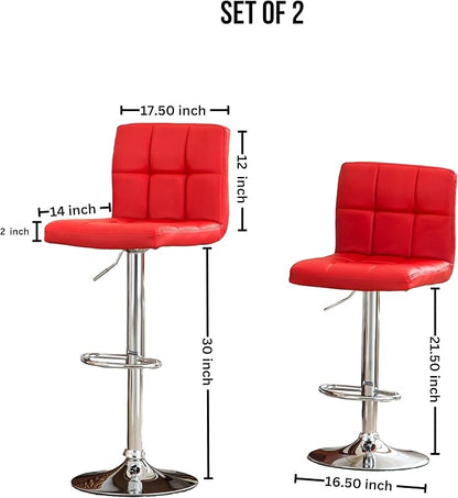 Roundhill Furniture Swivel Red Bonded Leather Adjustable Hydraulic Bar Stool, Set of 2