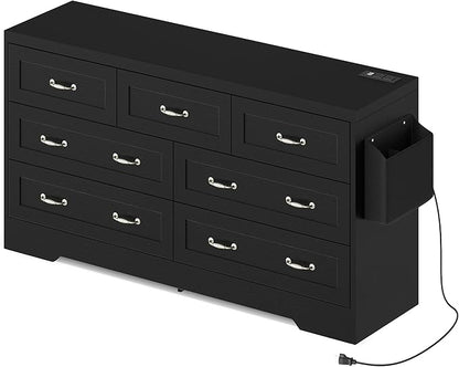 YITAHOME Drawers TV Stand for 65 inches with Power Outlets -Chest of Drawers Dresser with Side Organizer Bag Entertainment Center TV Console, Black