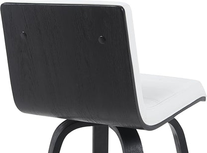 Vienna Modern Swivel Bar Height Stool with Snow White Faux Leather Seat and Black Brushed Wood Frame Set of 2