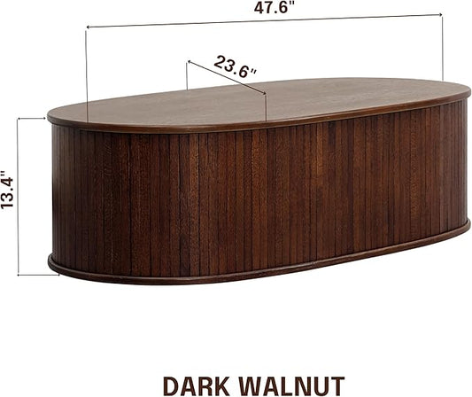 NTC Stream Coffee Table, Modern Oval Wooden Center Table with Vertical Groove Design, Stylish Living Room Decor, Contemporary Minimalist Style for Home and Office, Easy Assembly - Dark Walnut
