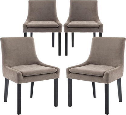 COLAMY Modern Dining Chairs Set of 4, Upholstered Corduroy Accent Side Leisure Chairs with Mid Back and Wood Legs for Living Room/Dining Room-Camel