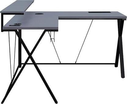 OSP Home Furnishings Checkpoint Battlestation L Shaped Gaming Desk with RGB LED Lights, Black