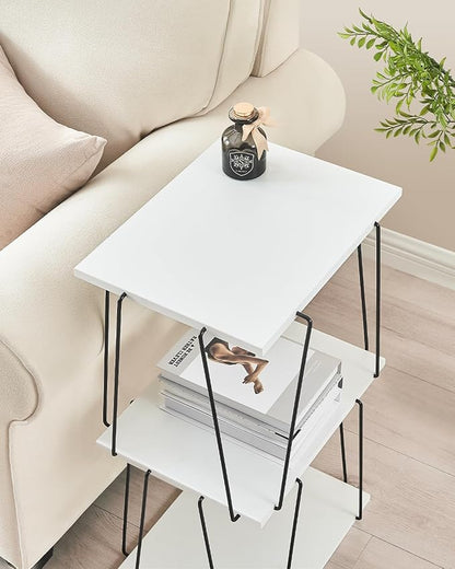 Tall Side Table, Small End Table, 29 inch High Accent Table, Bedside Table for Living Room, Bedroom and Office, Snow White & Black