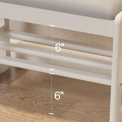 Shoe Rack Bench with Cushion,2 Tiers Shoe Bench with Flip-Top Storage,Wood Shoe Rack for Entryway,Hallway（White,39.3"）