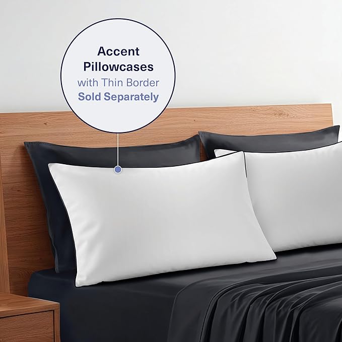 Kickoff Viscose Bamboo Sheets Twin XL Size 3-pc 100% Organic Bamboo Viscose Bed Cooling Sheets Twin XL Size Set Cool Bedding for hot Sleepers Sheet, Flat, Fitted, Pillowcase (Onyx Black, TXL)