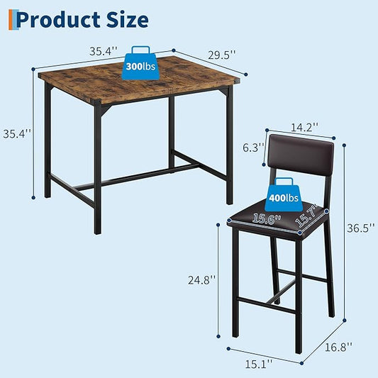 IDEALHOUSE Dining Table Set for 4 w/Counter Height Table & 4 Upholstered Bar Stools, 5-Piece Kitchen Table Set with Footrest & Corner Protector, for Kitchen Room, Apartment, Pub