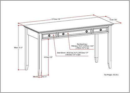 SIMPLIHOME Amherst Desk - 54-Inch Wide Solid Wood Writing Desk in Russet Brown, Transitional Home Office Computer Table for Workspace or Study with 2 Drawers and Flip-Down Keyboard Tray