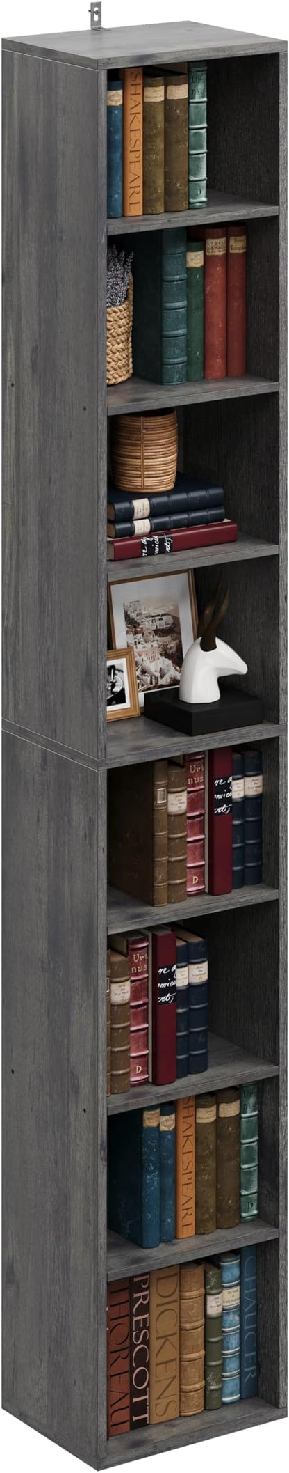 IRONCK Tall Narrow Bookshelf 8 Tiers, Compact Corner Bookcase, Easy to Match for Living Room, Office, Study, Bedroom