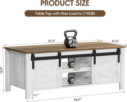 YESHOMY TV Stand Set with a Farmhouse Style Coffee Table,for Living Room,with Big Capacity, White