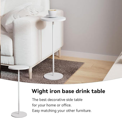 Small Side Table, Metal Round Drink Table, Desktop Diameter 9.99“ for Living Room Bedroom Small Spaces Sofa Couch Chair, White