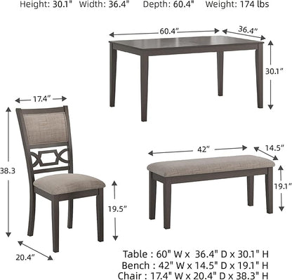 Signature Design by Ashley Wrenning Modern Diamond Patterned Dining Table with 4 Upholstered Chairs and Bench, Set of 6, Gray & Light Gray