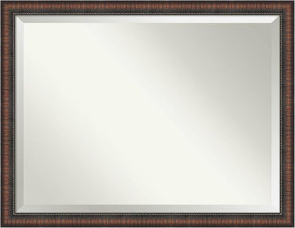 Amanti Art Brown Bathroom Mirror for Over Sink, 34x44 Caleb Brown Rectangle Vanity Mirror, X-Large Rustic Farmhouse Frame, Hangs Horizonally and Vertically, Bathroom Wall Decor, Beveled Edge
