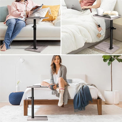 Sofa Armrest Tray Table for Couch - 360° Swivel Height Adjustable End for Small Spaces, Snack Side Table for Bed or Chair with Phone & Tablet Slot (Gray,Standard)