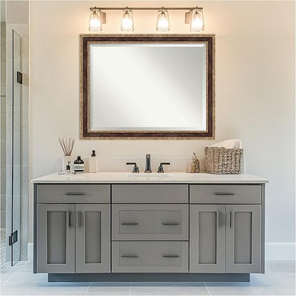 Amanti Art Bronze Bathroom Mirror for Over Sink, 36x46 Ridge Light Bronze Rectangle Vanity Mirror, X-Large Traditional Frame, Hangs Horizonally and Vertically, Bathroom Wall Decor, Beveled Edge