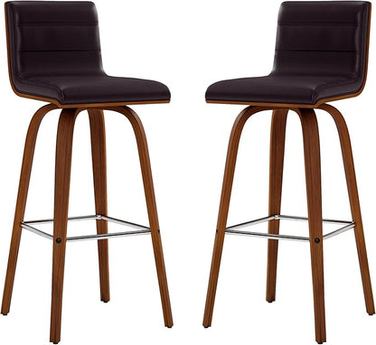 Vienna 30" Swivel Bar Stool in Walnut Wood Finish with Brown Faux Leather - Set of 3
