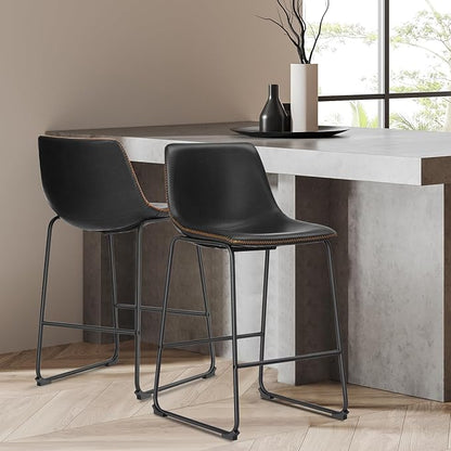 DUMOS 26 Inch Counter Height Bar Stools Set of 4, Modern Faux Leather High Barstools with Back and Metal Leg, Bar Chairs for Kitchen lsland, Black