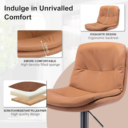 CozyRain Bar Stools Adjustable Stainless Steel Swivel Barstool with Back and Footrest,Modern Faux Leather Upholstered Bar Chairs for Home Kitchen,Bar, Counter Black/Light Brown (Light Brown)