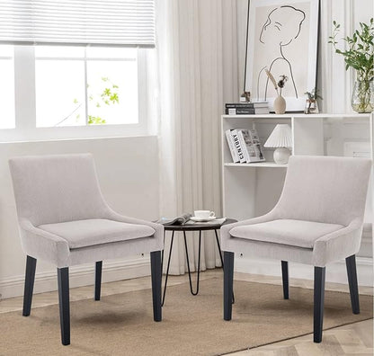 COLAMY Modern Dining Chairs Set of 4, Upholstered Corduroy Accent Side Leisure Chairs with Mid Back and Wood Legs for Living Room/Dining Room-Beige