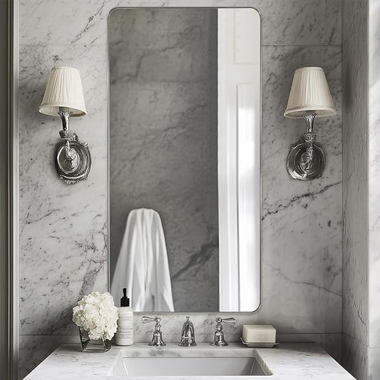 ANDY STAR Chrome Bathroom Mirrors for Over Sink, 24x48 Inch Polished Silver Mirror for Wall, Rectangular Metal Framed Vanity Mirror -Modern Clean Design with Superior Stainless Steel Frame
