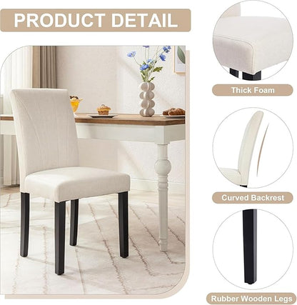 VECELO Upholstered Dining Chairs Set of 6, Modern Fabric and Solid Wood Legs & High Back, Parsons for Kitchen/Living Room- Beige