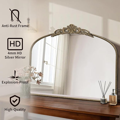 Micasso Gold Antique Wall Mirror: 29"x 36" Large Arched Mirror - Arendahl Traditional Ornate Baroque Decorative Mirror for Home Decor/Entryway/Fireplace/Living Room/Hallway/Bathroom