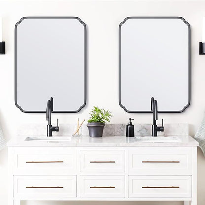 28"x36" Black Bathroom Mirror with Rustproof Metal Frame, Modern Rounded Corner Wall Mirror for Vanity Over Sink, Horizontal/Vertical Hanging