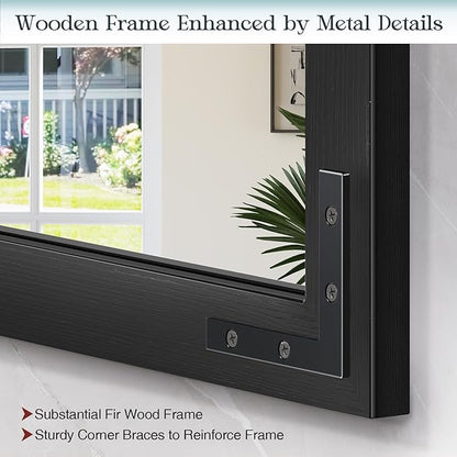 Farmhouse Mirror for Bathroom, 20"x50" Black Rustic Bathroom Mirror with Wood Framed Decorative, Rectangle Barn Door Vanity Mirrors for Wall Entryway, Living Room, Courtyard