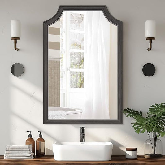 WallBeyond Scalloped Wood Mirror for Small Bathroom Vanity 20x30 Inch Rectangle Wall Mirror Decor for Hallway Bedroom Living Room Home (Black)