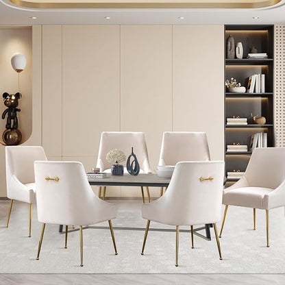Velvet Dining Chairs Set of 2, Upholstered Dining Chairs with Polished Gold Metal Legs,Farmhouse Kitchen Side Chairs, Vanity Chairs, Accent Chair for Kitchen,Restaurant/Cafe(Beige)