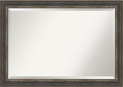 Amanti Art Brown Wall Mirror 29x41 Alta Rustic Char Rectangle Bathroom Mirror for Wall Decor Living Room, Large Rustic Farmhouse Frame, Hangs Horizonally and Vertically, Bathroom Decor, Beveled Edge