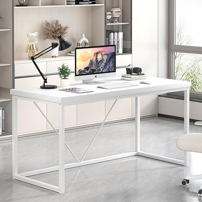 EXCEFUR Home Office Desk, Modern Wood Computer Desk, Wood Study Writing Table, Simple Gaming Executive Desk Workstation for Bedroom Living Room, White, 53 inch