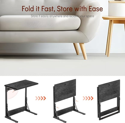 Tatub 24" Folding C Shaped End Table, Small Sofa Side Laptop Desk, Couch TV Tray Table for Living Room, Bedroom, Gray